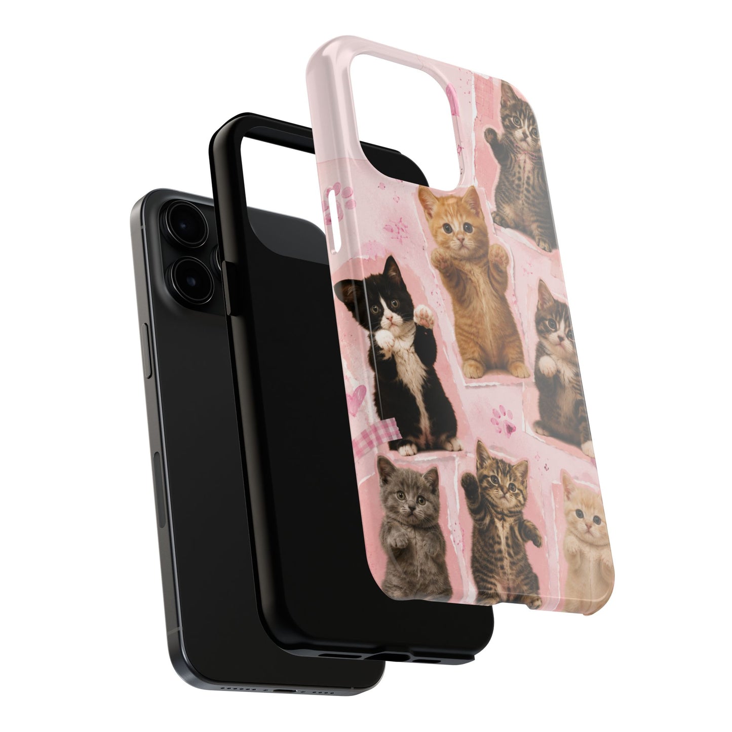 Cute Kittens Tough Phone Case — Pink Paw Print Protective Phone Cover