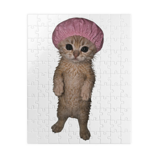 Cute Kitten in Pink Shower Cap Puzzle