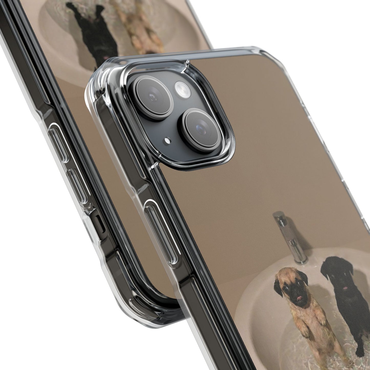 Clear Magnetic Phone Case – Cute Pups in Sink Photo Design