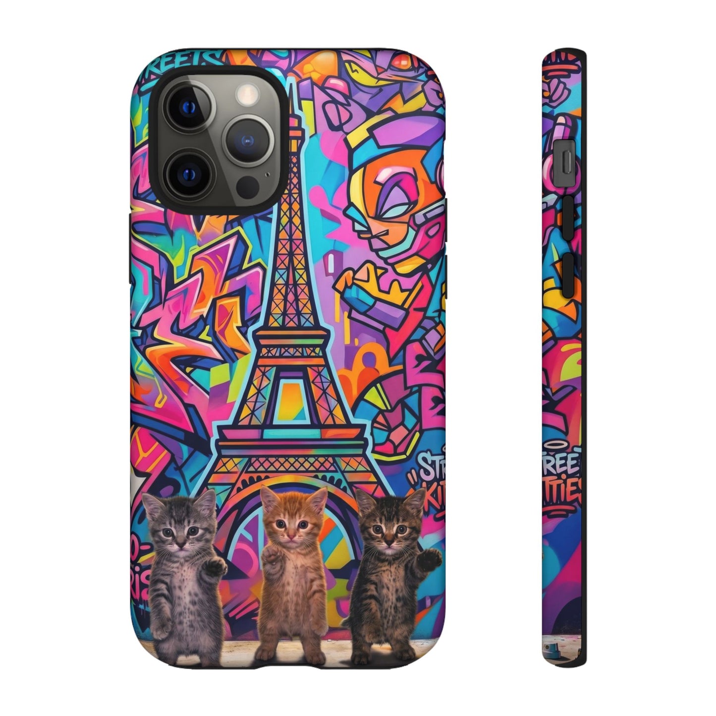 Cat Graffiti Eiffel Phone Case — Colorful Urban Parisian iPhone Cover