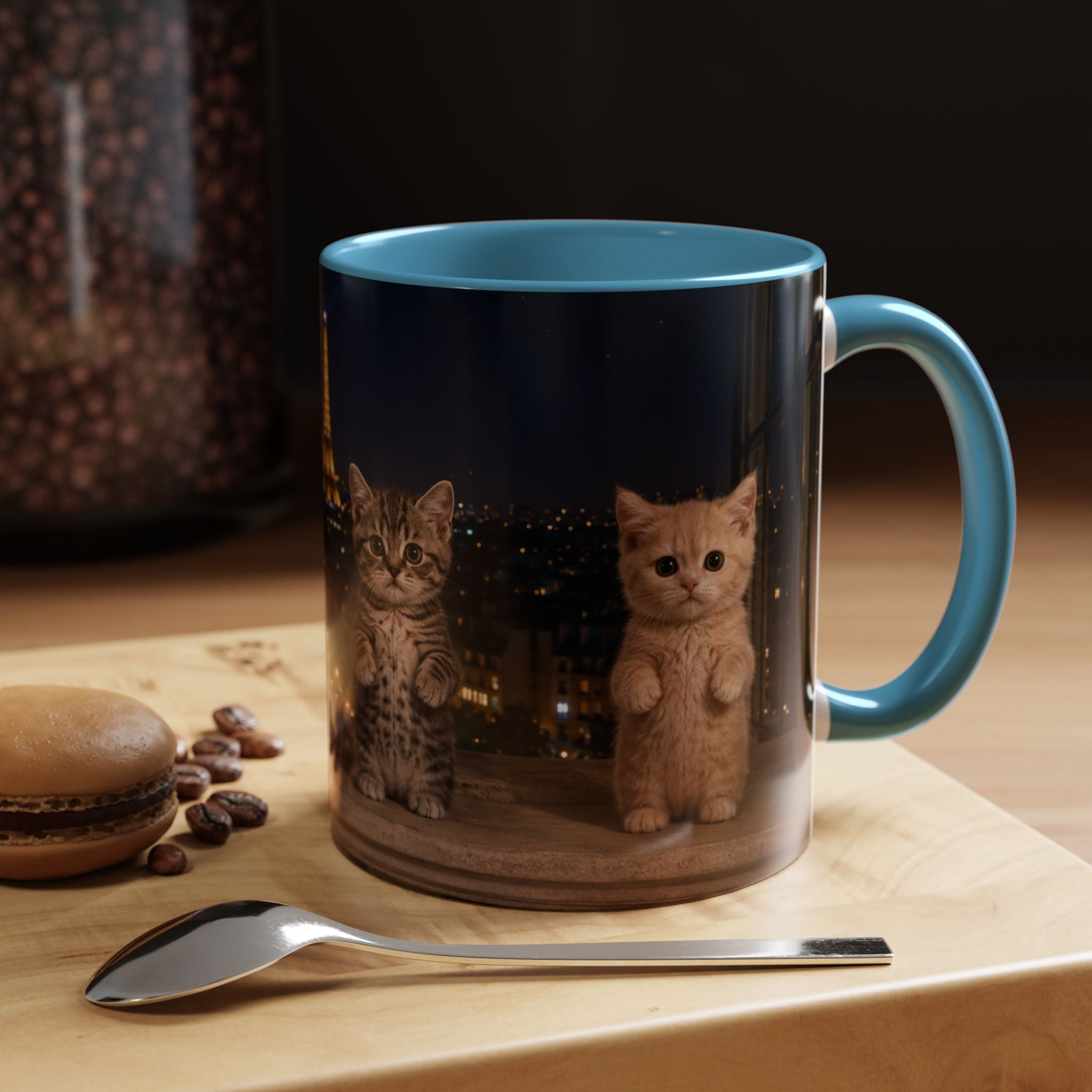 Paris Kittens Coffee Mug — Cute Cat Nightscape Accent Mug (11/15 oz)