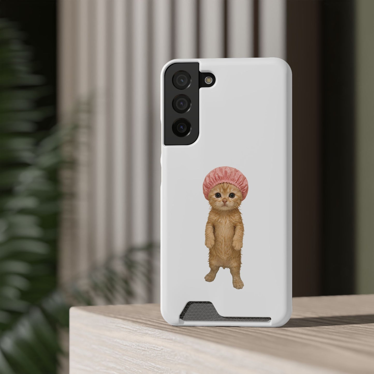 Cute Cat Shower Cap Phone Card Case