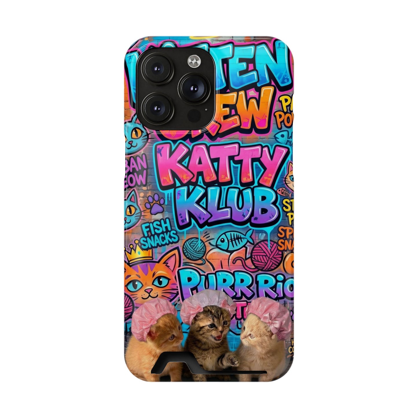 Cat Crew Katty Klub Phone Card Case — Cute Graffiti Kitten Wallet Phone Case