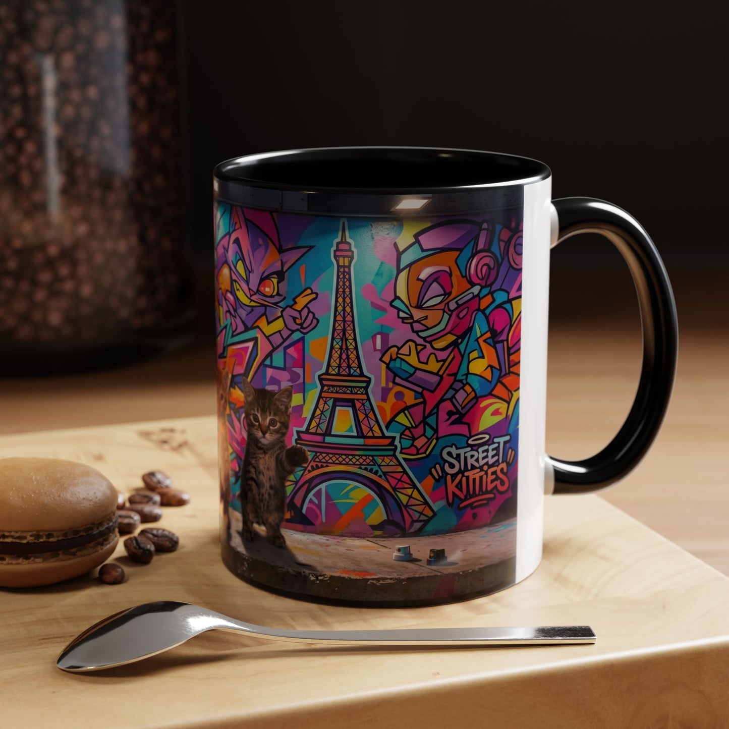 Street Kitties Graffiti Coffee Mug — Colorful Cat Art Accent Mug (11/15oz)