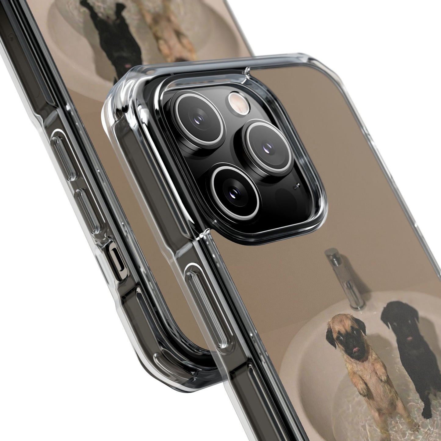 Clear Magnetic Phone Case – Cute Pups in Sink Photo Design