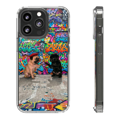 Clear Phone Case — Colorful Graffiti Pugs Design