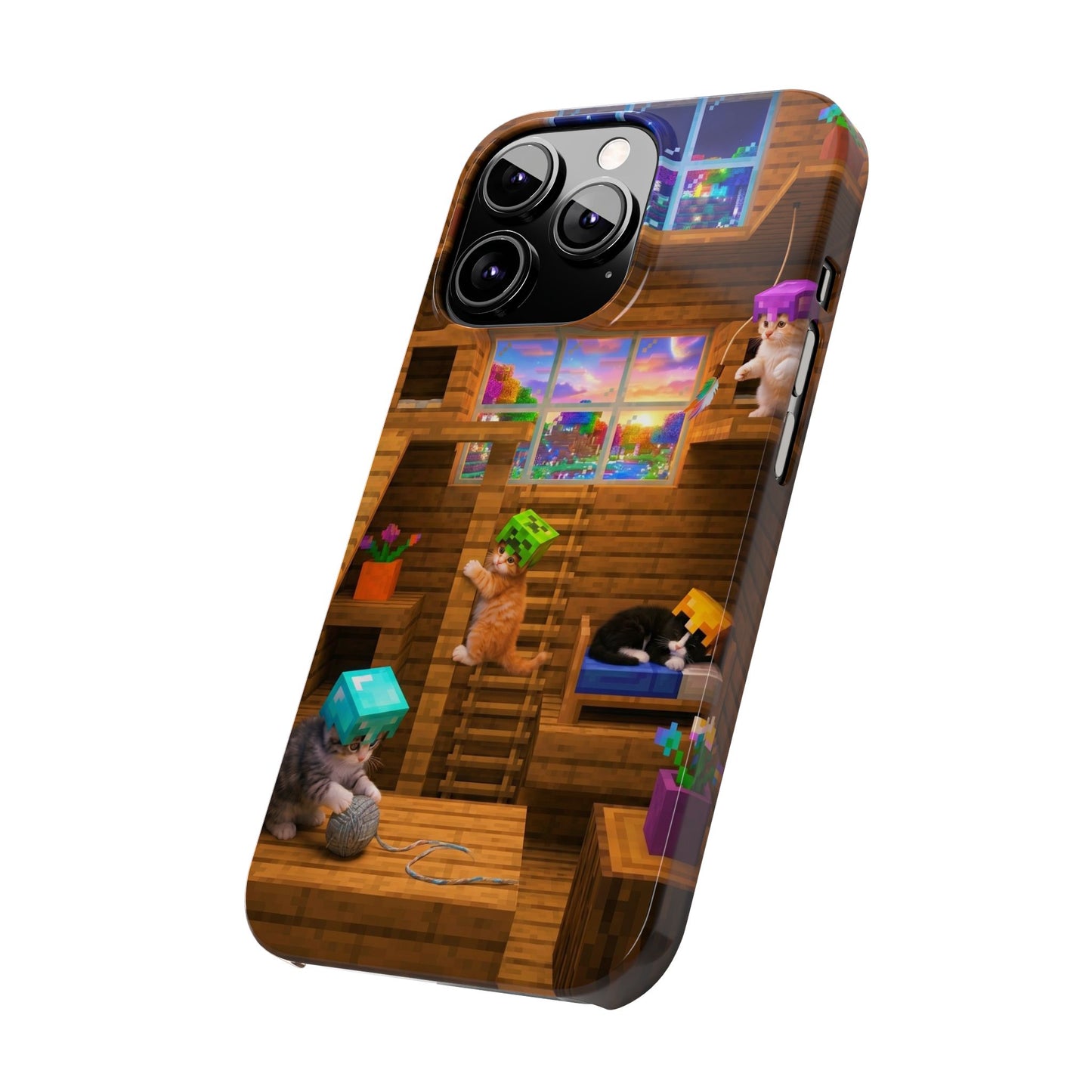 Minecraft Cozy Treehouse Slim Phone Case — Gamer Pixel Cabin Design