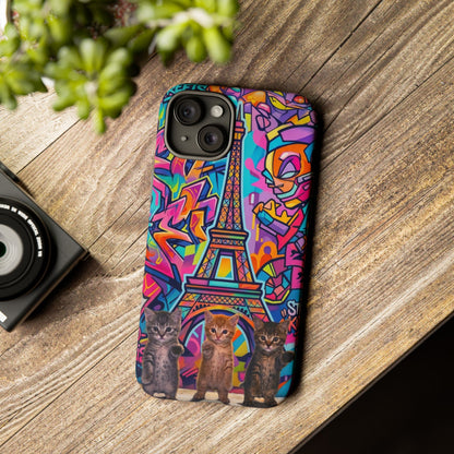 Cat Graffiti Eiffel Phone Case — Colorful Urban Parisian iPhone Cover