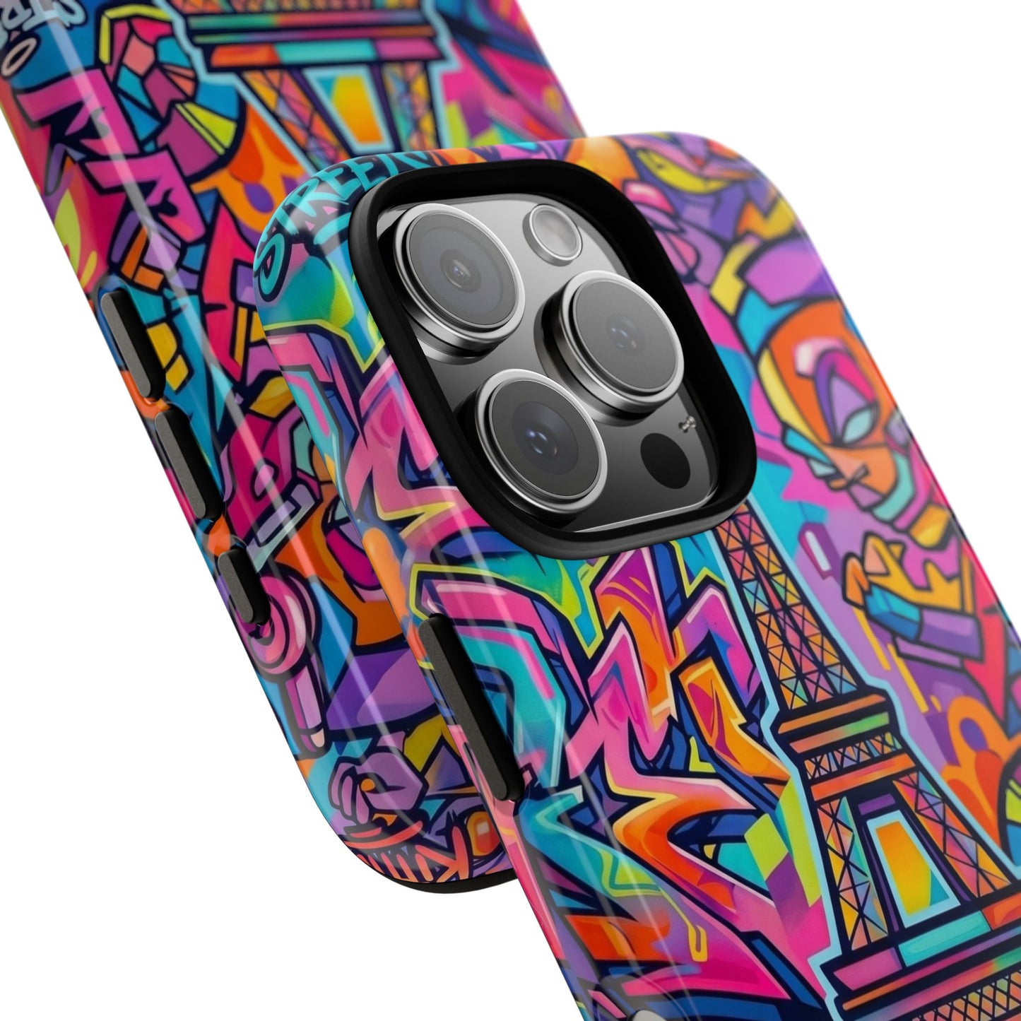 Cat Graffiti Eiffel Phone Case — Colorful Urban Parisian iPhone Cover