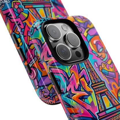 Cat Graffiti Eiffel Phone Case — Colorful Urban Parisian iPhone Cover