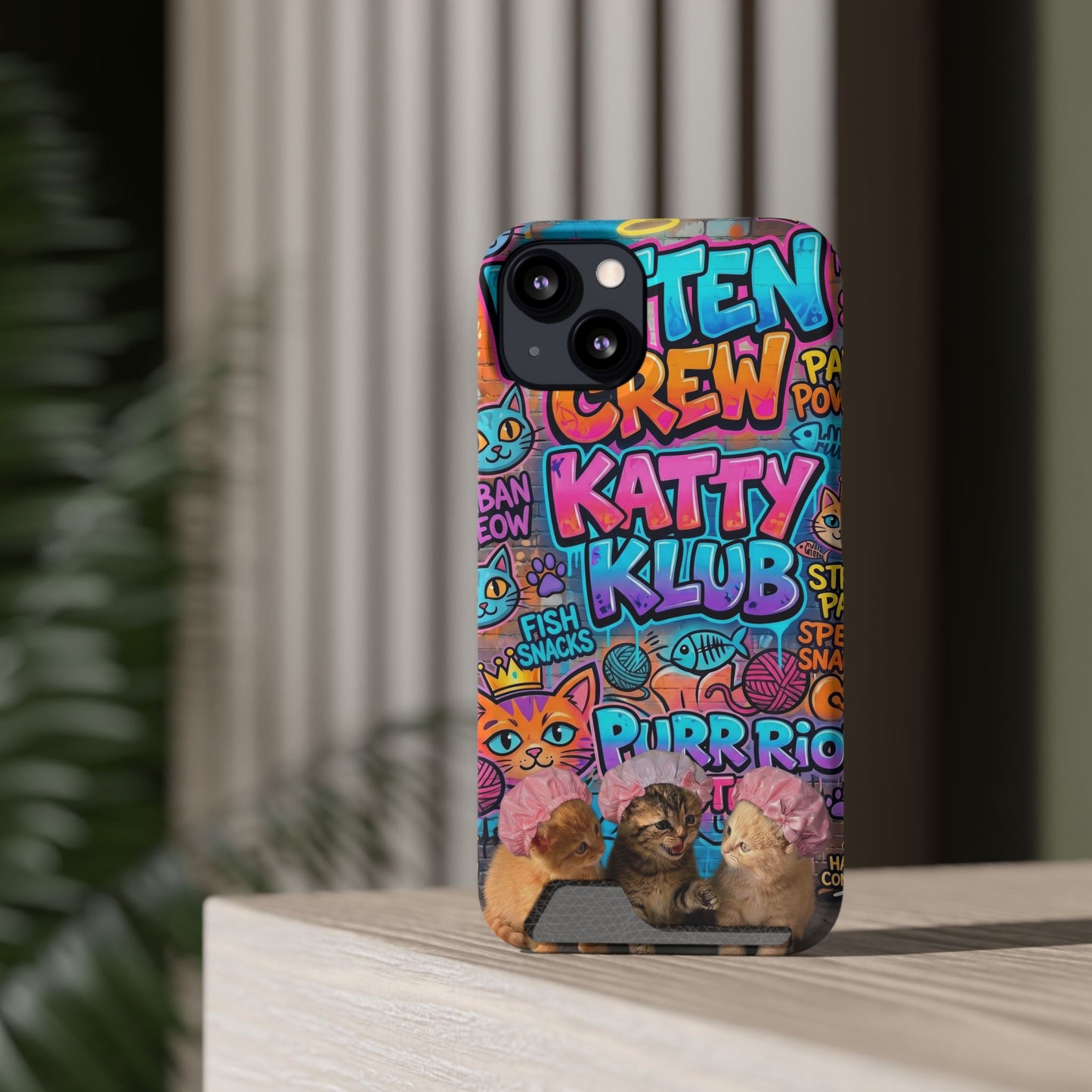 Cat Crew Katty Klub Phone Card Case — Cute Graffiti Kitten Wallet Phone Case
