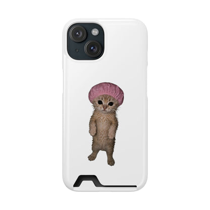 Cute Standing Kitten Cat Shower Cap  Phone Case with Card Holder