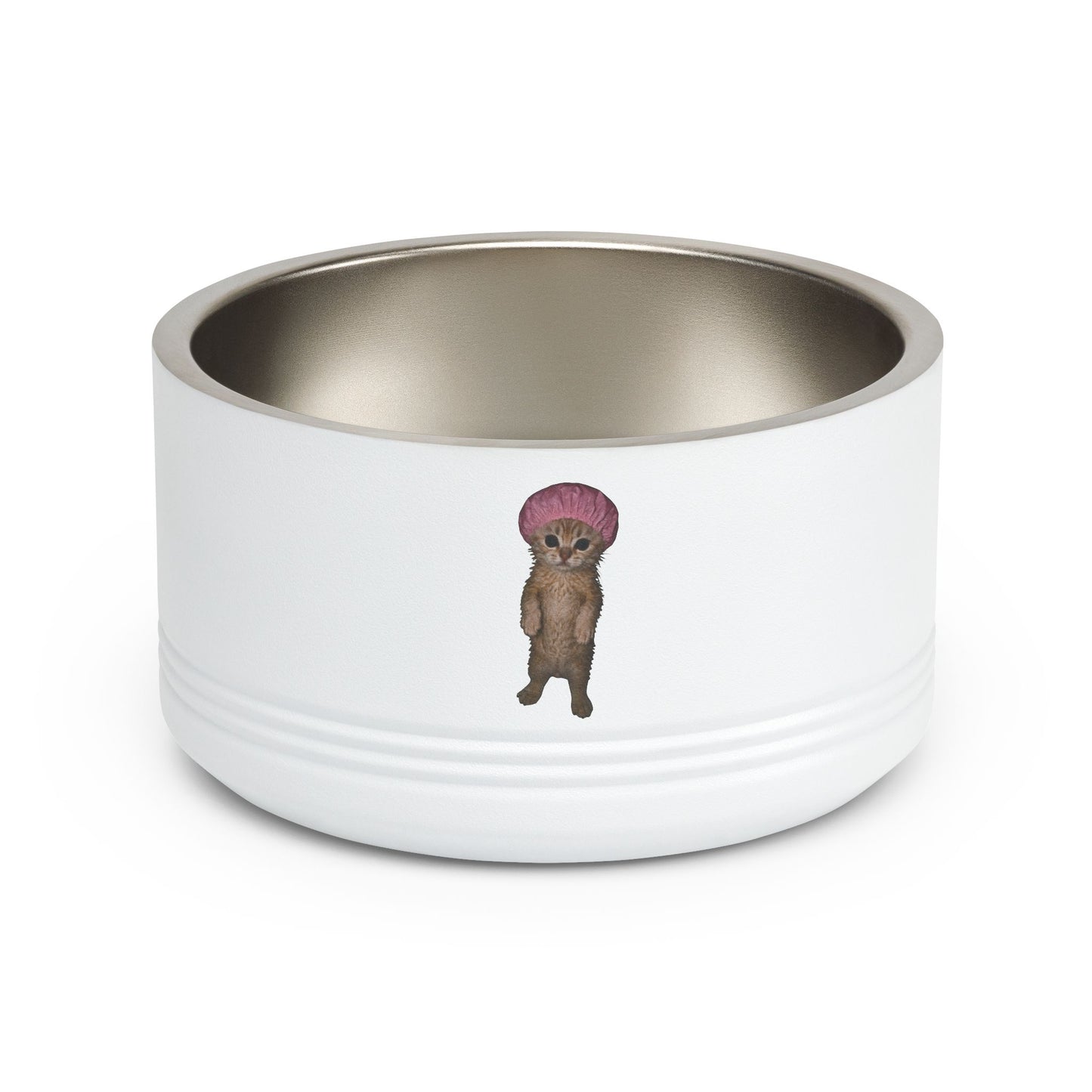 Cute Kitten in with Pink Shower Cap Stainless Steel Pet Bowl 18oz