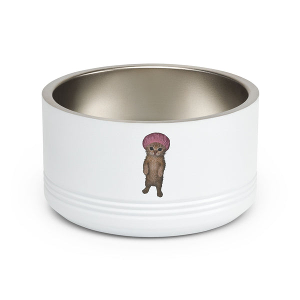 Cute Kitten in with Pink Shower Cap Stainless Steel Pet Bowl 18oz