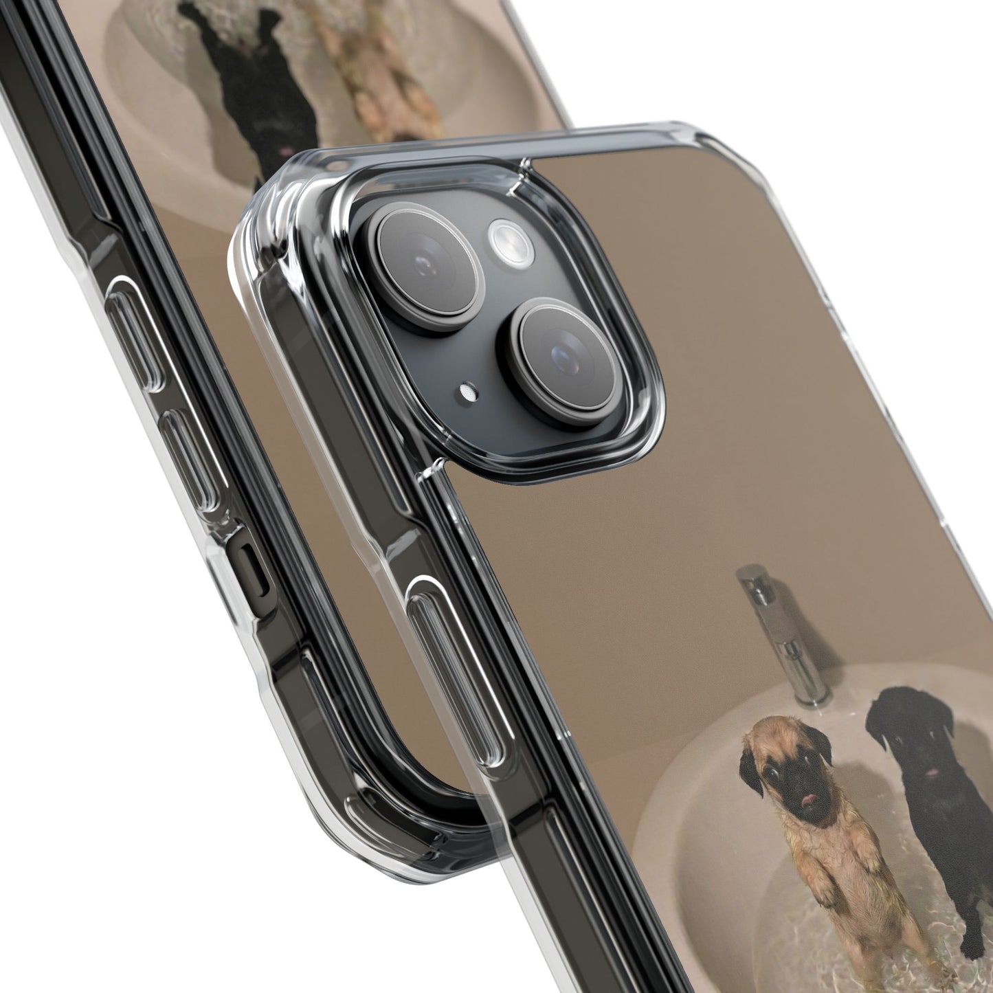 Clear Magnetic Phone Case – Cute Pups in Sink Photo Design