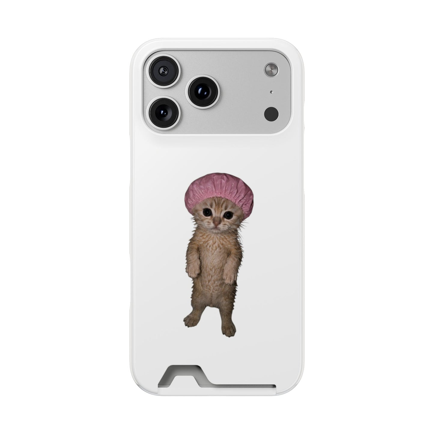 Cute Standing Kitten Cat Shower Cap  Phone Case with Card Holder