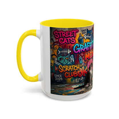 Graffiti Meow Squad Accent Coffee Mug — Cute Kittens ‘Purr-ject’ Street Art Design (11/15oz)