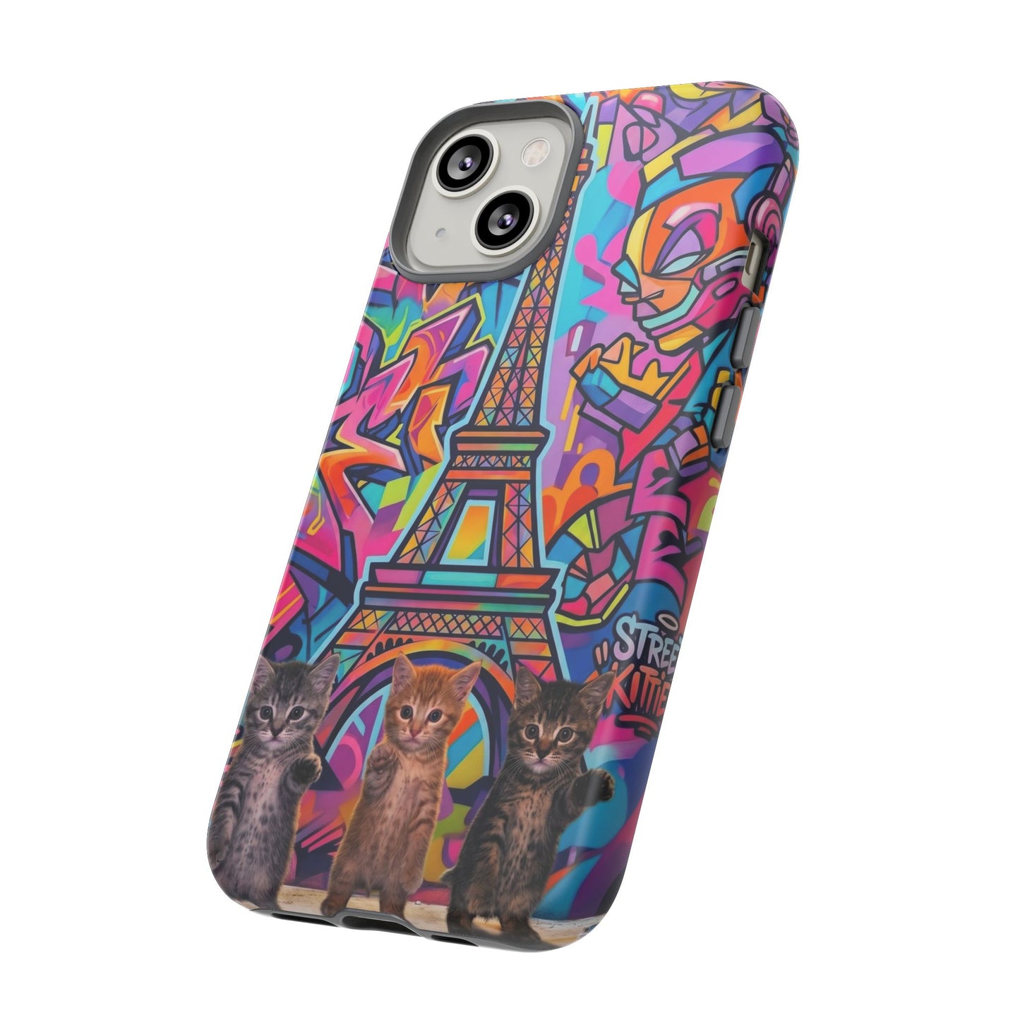 Cat Graffiti Eiffel Phone Case — Colorful Urban Parisian iPhone Cover