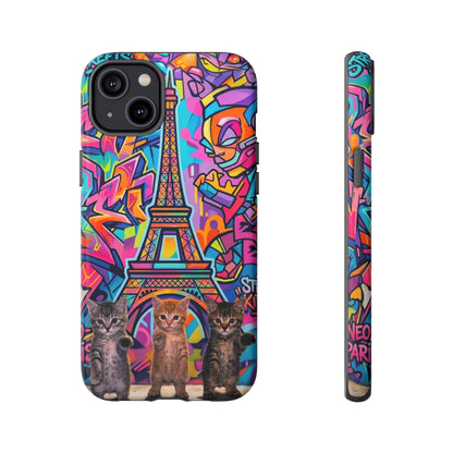 Cat Graffiti Eiffel Phone Case — Colorful Urban Parisian iPhone Cover