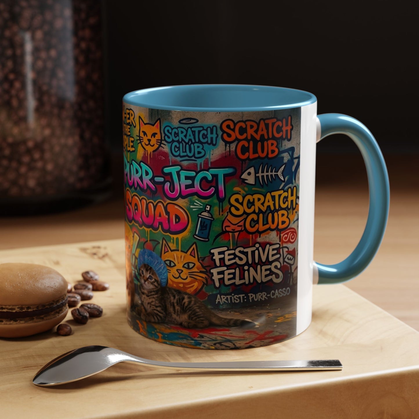Graffiti Meow Squad Accent Coffee Mug — Cute Kittens ‘Purr-ject’ Street Art Design (11/15oz)