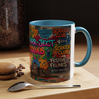 Graffiti Meow Squad Accent Coffee Mug — Cute Kittens ‘Purr-ject’ Street Art Design (11/15oz)