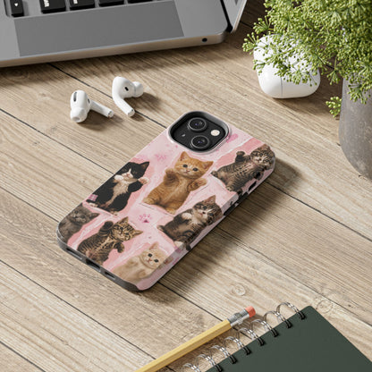 Cute Kittens Tough Phone Case — Pink Paw Print Protective Phone Cover