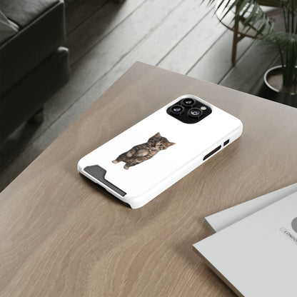 Cute Standing Kitten Phone Case with Card Holder