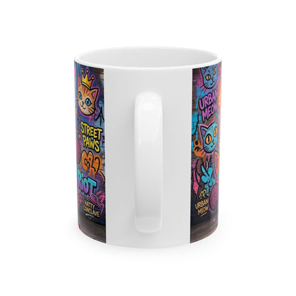 Kitten Crew Ceramic Mug — Colorful Street Art Cat Design (11oz/15oz)