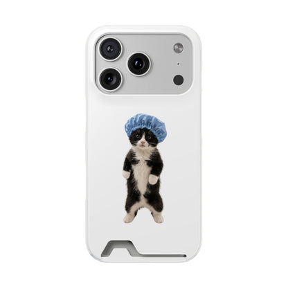 Cute Cat in Shower Cap Slim Phone Case with Card Holder