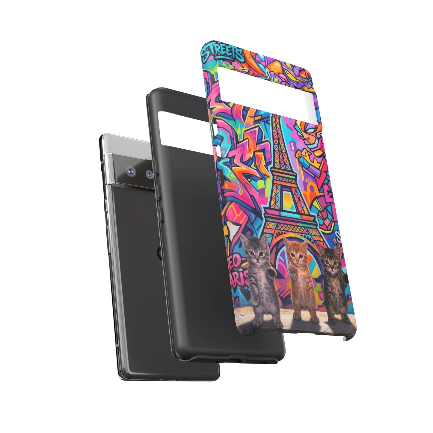 Cat Graffiti Eiffel Phone Case — Colorful Urban Parisian iPhone Cover