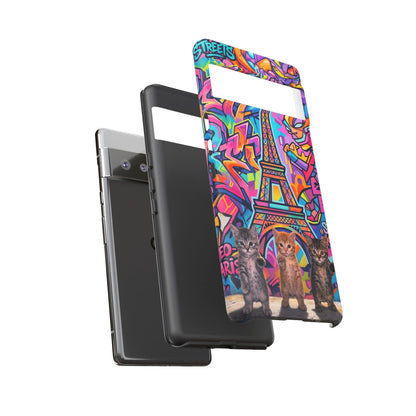 Cat Graffiti Eiffel Phone Case — Colorful Urban Parisian iPhone Cover