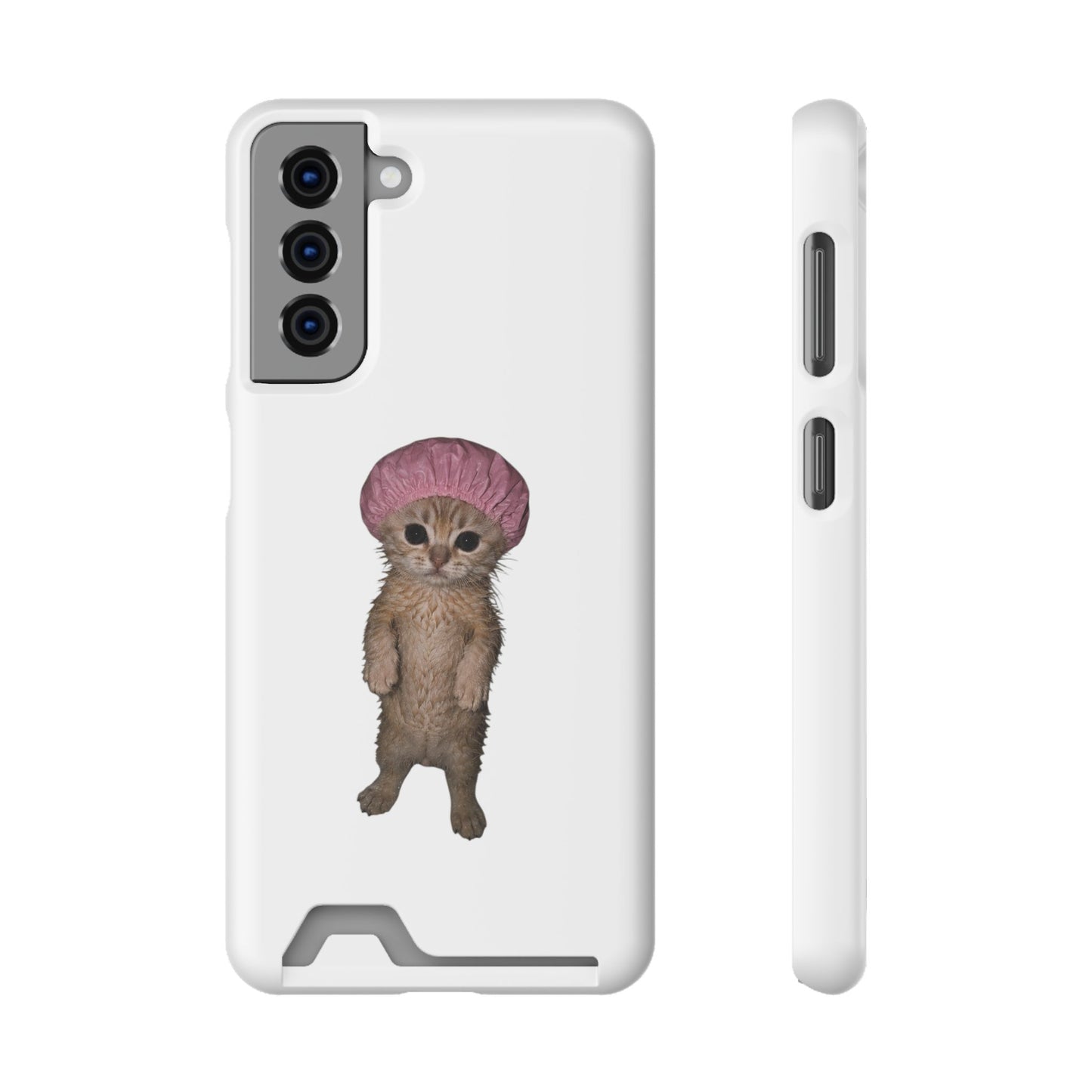 Cute Standing Kitten Cat Shower Cap  Phone Case with Card Holder