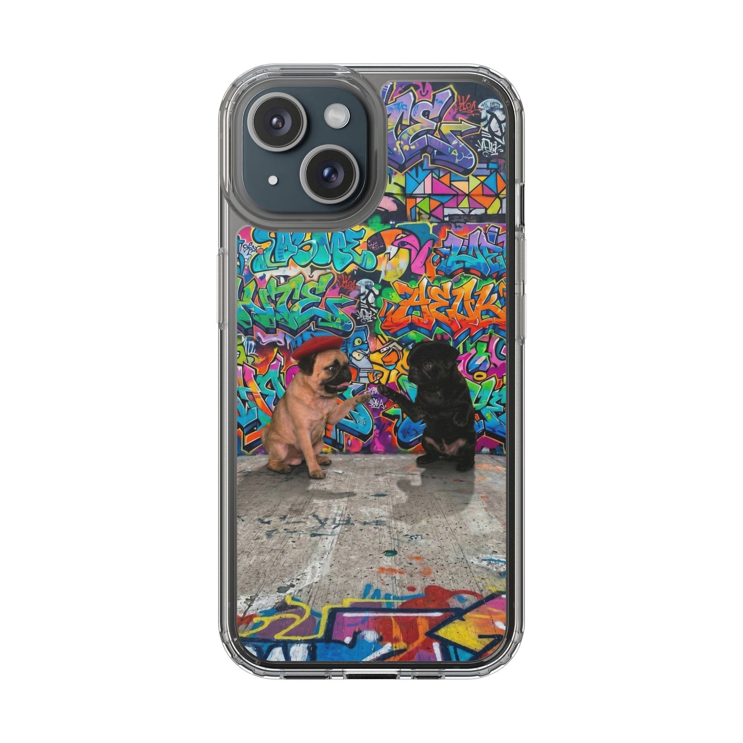 Clear Phone Case — Colorful Graffiti Pugs Design