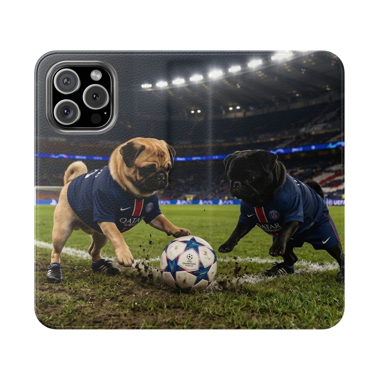 Flip Phone Case — Cute Soccer Pugs Design Wallet Cover