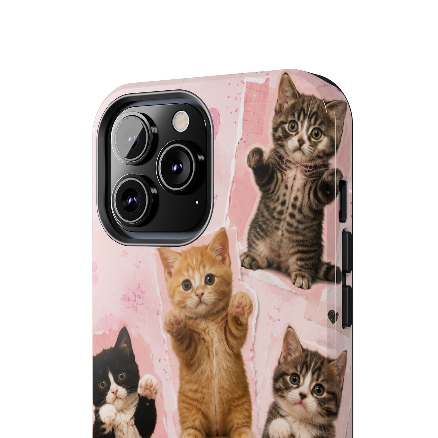 Cute Kittens Tough Phone Case — Pink Paw Print Protective Phone Cover