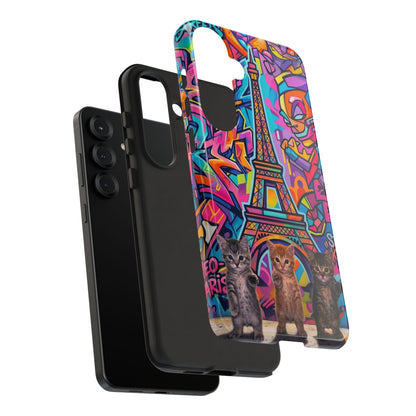 Cat Graffiti Eiffel Phone Case — Colorful Urban Parisian iPhone Cover