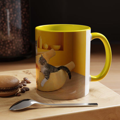 Yellow Cat Bananas Accent Coffee Mug — Cute Kittens in Yellow Room (11/15 oz)