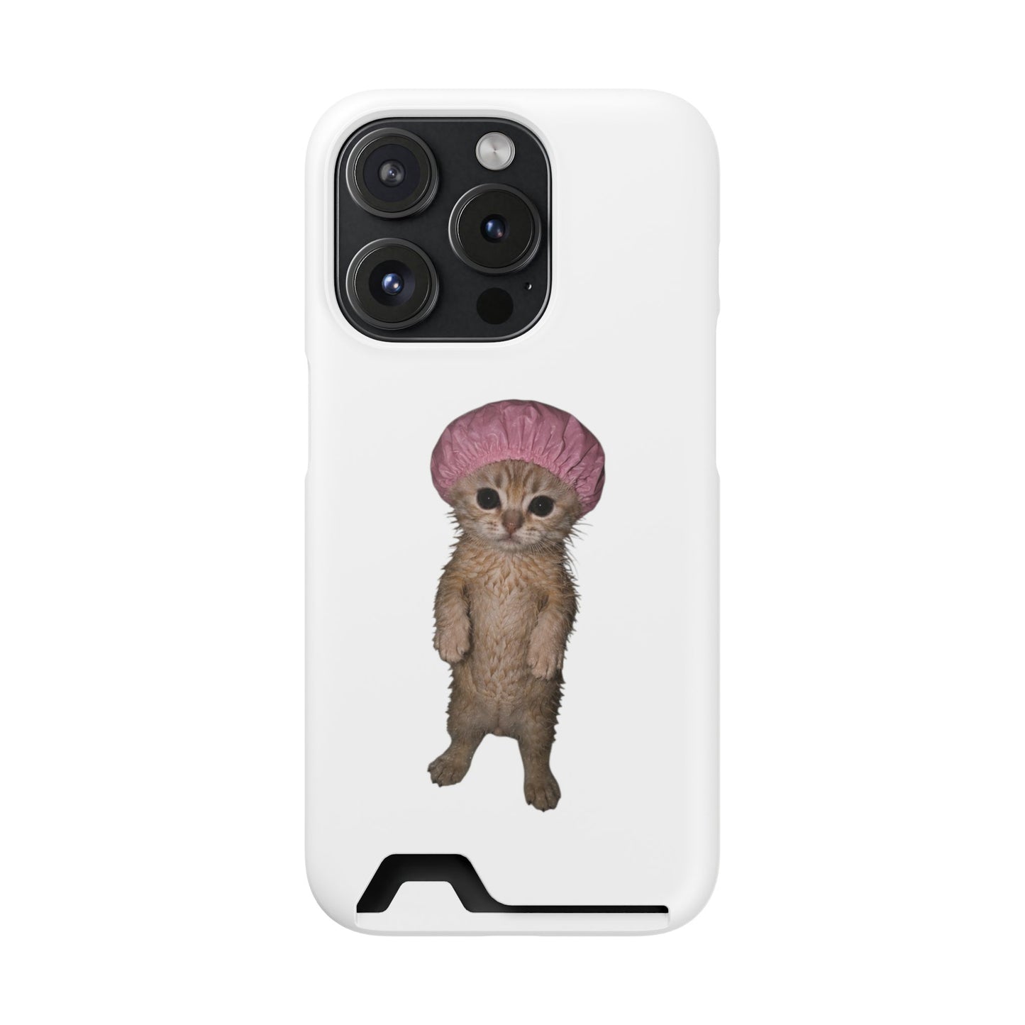 Cute Standing Kitten Cat Shower Cap  Phone Case with Card Holder