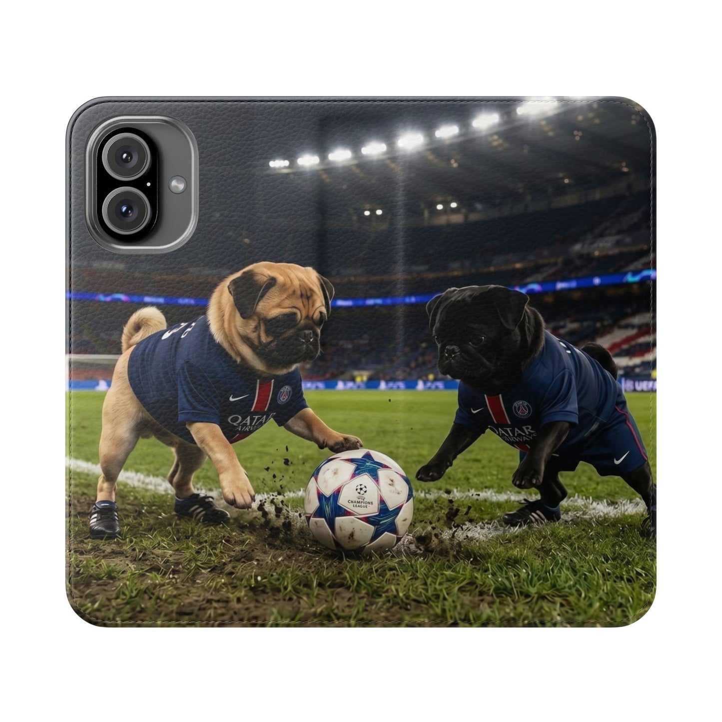 Flip Phone Case — Cute Soccer Pugs Design Wallet Cover