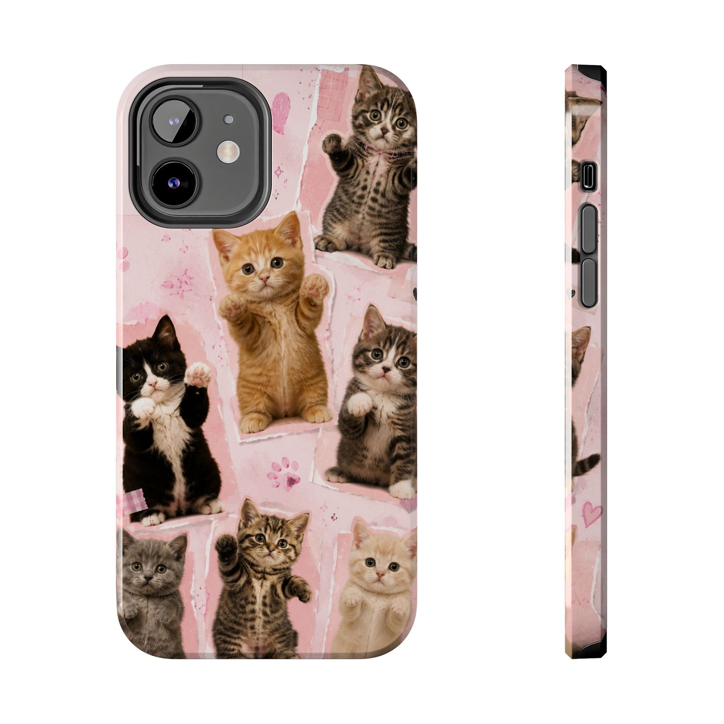 Cute Kittens Tough Phone Case — Pink Paw Print Protective Phone Cover