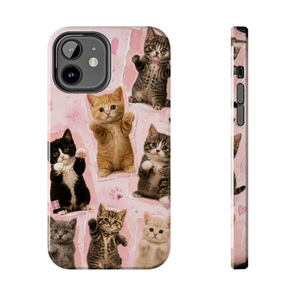 Cute Kittens Tough Phone Case — Pink Paw Print Protective Phone Cover