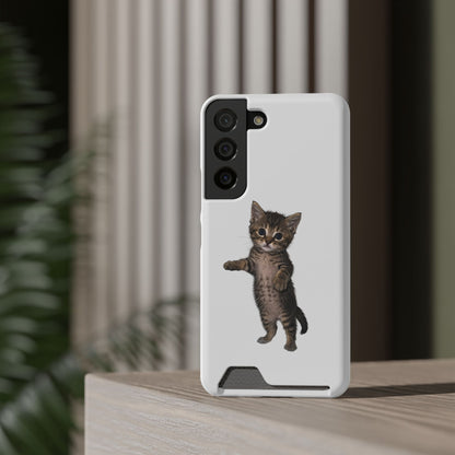 Cute Standing Kitten Phone Case with Card Holder