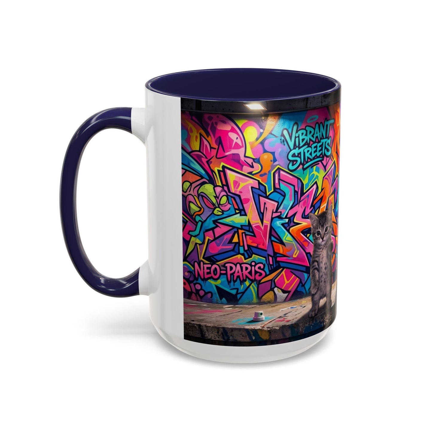 Street Kitties Graffiti Coffee Mug — Colorful Cat Art Accent Mug (11/15oz)