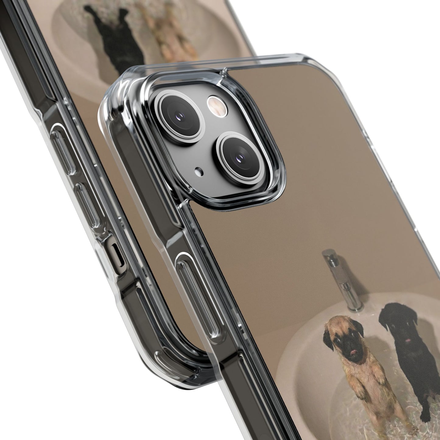 Clear Magnetic Phone Case – Cute Pups in Sink Photo Design