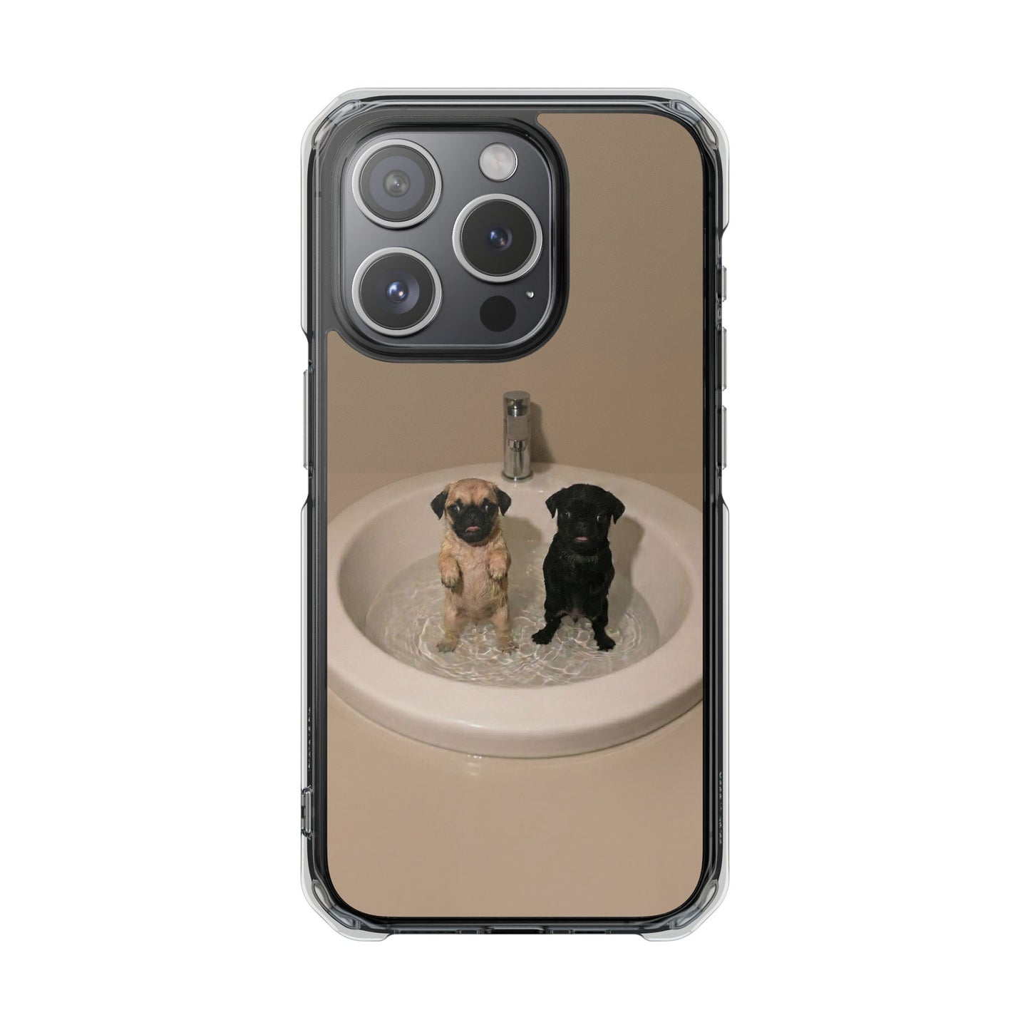 Clear Magnetic Phone Case – Cute Pups in Sink Photo Design