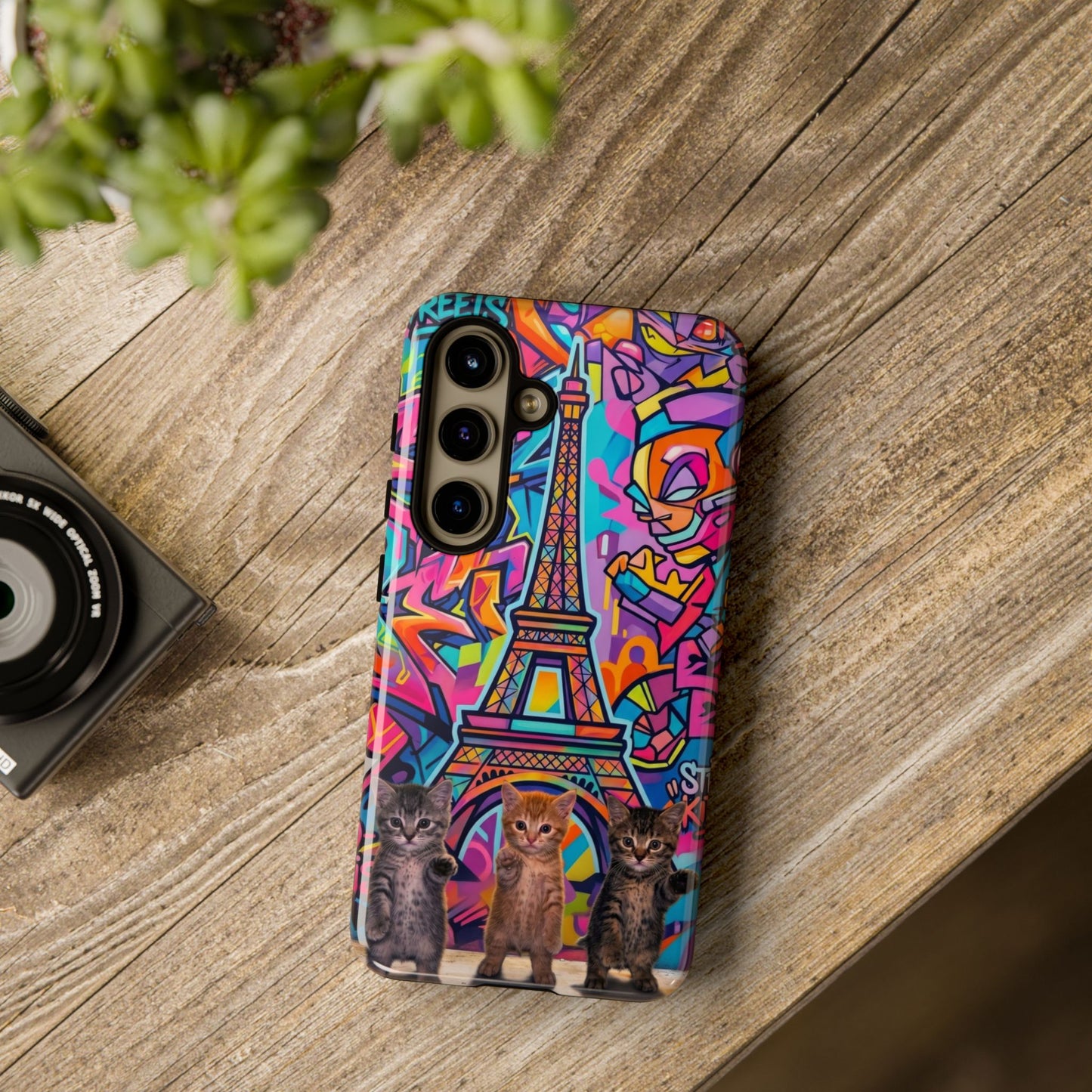 Cat Graffiti Eiffel Phone Case — Colorful Urban Parisian iPhone Cover