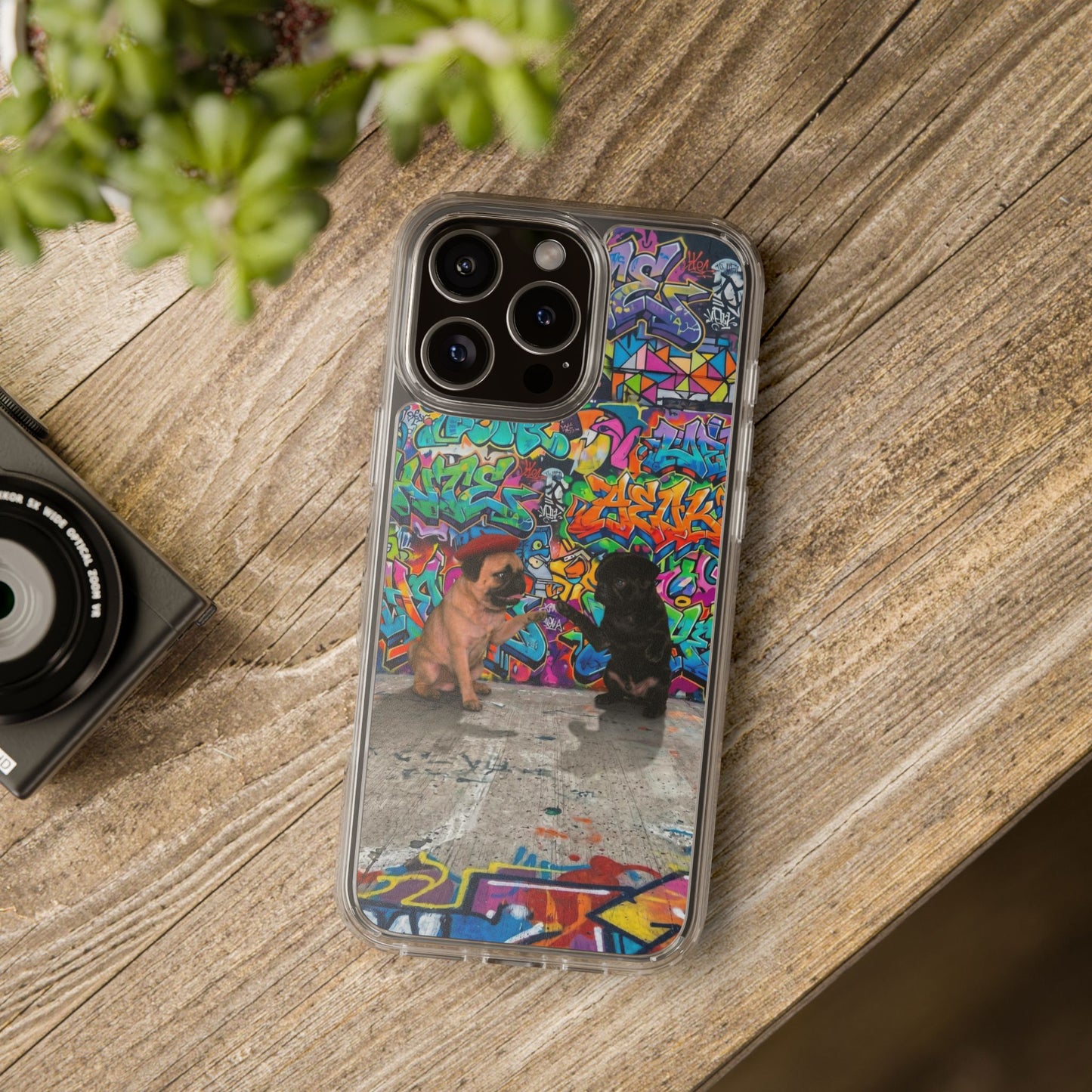 Clear Phone Case — Colorful Graffiti Pugs Design