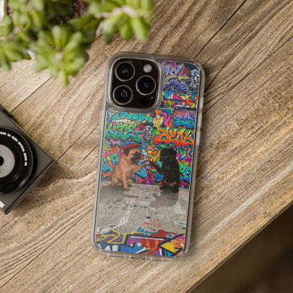 Clear Phone Case — Colorful Graffiti Pugs Design