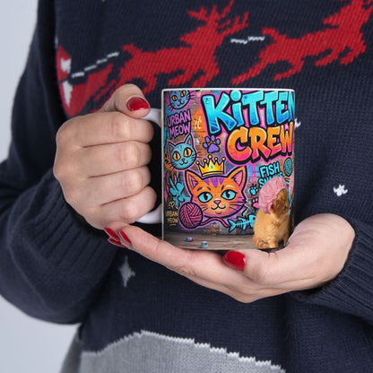 Kitten Crew Ceramic Mug — Colorful Street Art Cat Design (11oz/15oz)