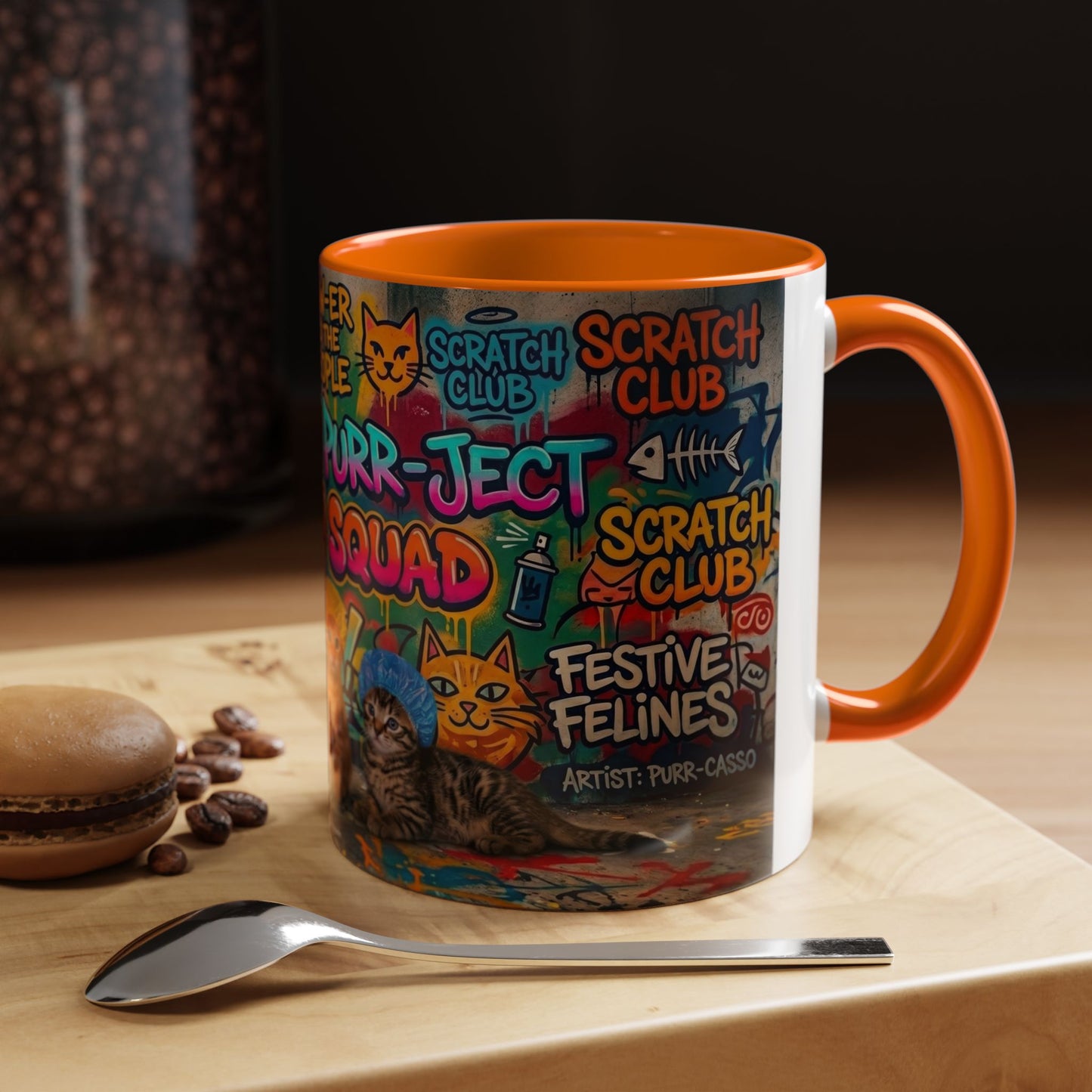 Graffiti Meow Squad Accent Coffee Mug — Cute Kittens ‘Purr-ject’ Street Art Design (11/15oz)